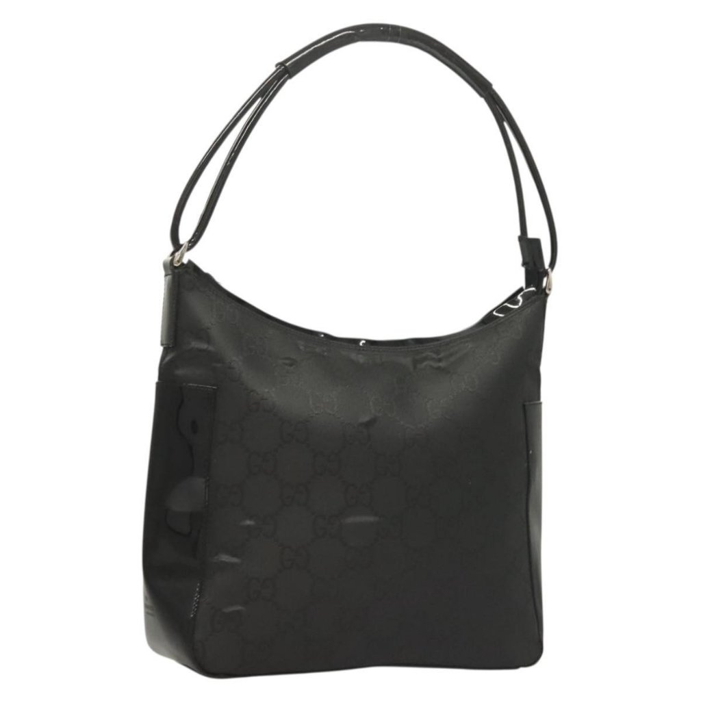 Authentic Gucci Gg Canvas Shoulder Bag Nylon Outlet Black Silver 77112 3444